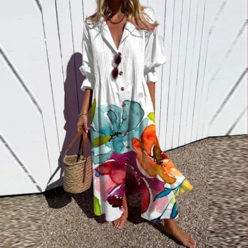 Aitana | Vestido Largo Floral Verano Escote V