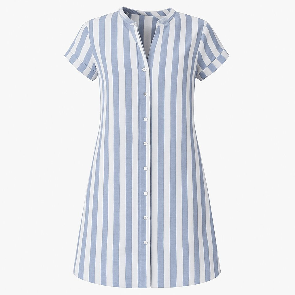 Nerea | Vestido Camisero Corto Rayas Manga Corta