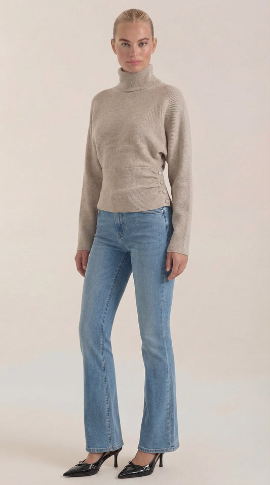 Leocadia | Jersey de Cuello Alto con Textura Acanalada Punto Fino