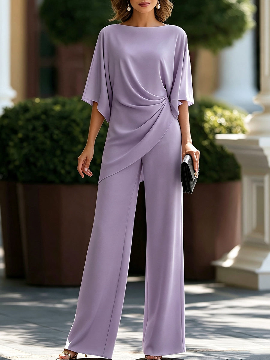 Genoveva | Conjunto de Blusa con Manga Capa y Pantalón Ancho