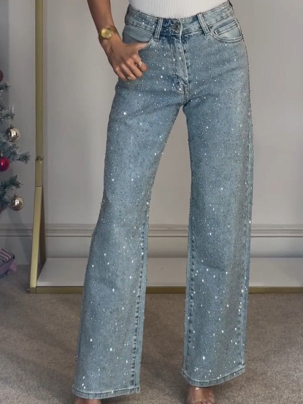 Diamanta – Jeans Rectos con Apliques Diamánté