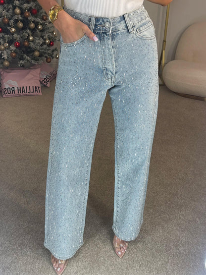 Diamanta – Jeans Rectos con Apliques Diamánté