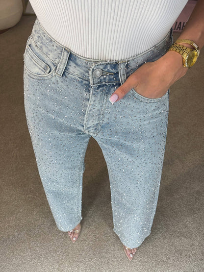 Diamanta – Jeans Rectos con Apliques Diamánté