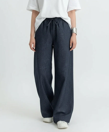 Alicia | Pantalón Azul Índigo de Corte Recto Algodón y Lino