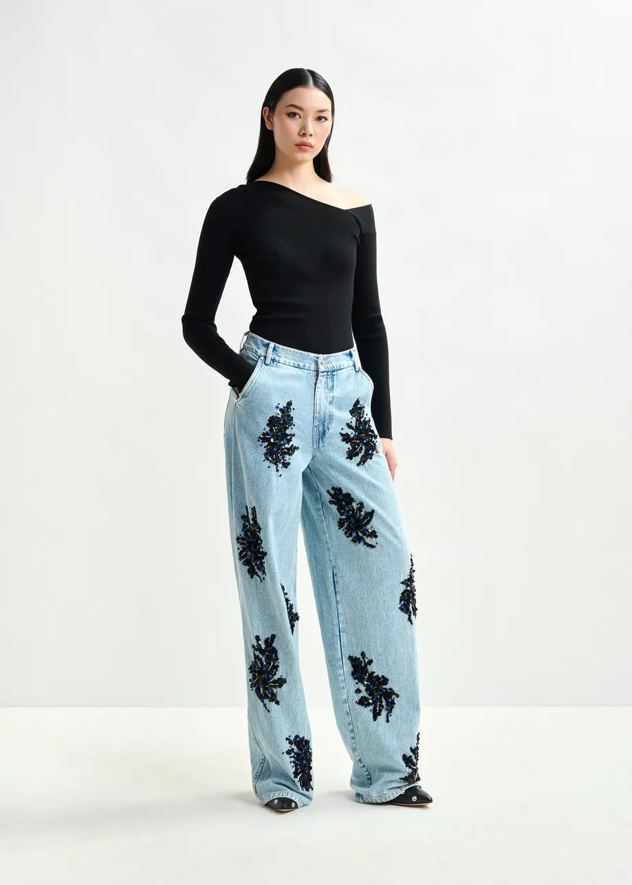 Luissine – Jeans Wide Leg con Lentejuelas