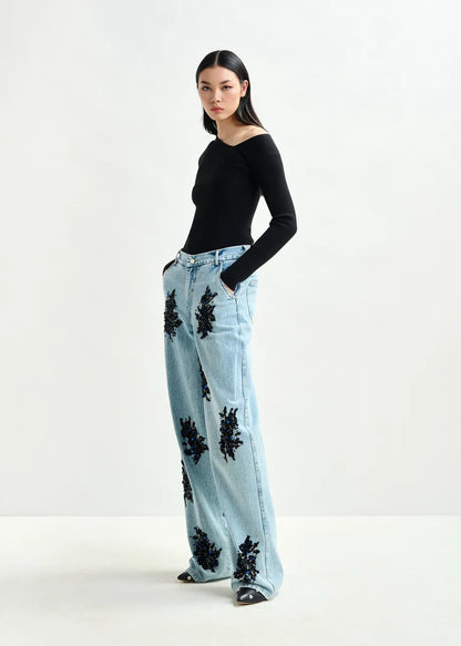 Luissine – Jeans Wide Leg con Lentejuelas