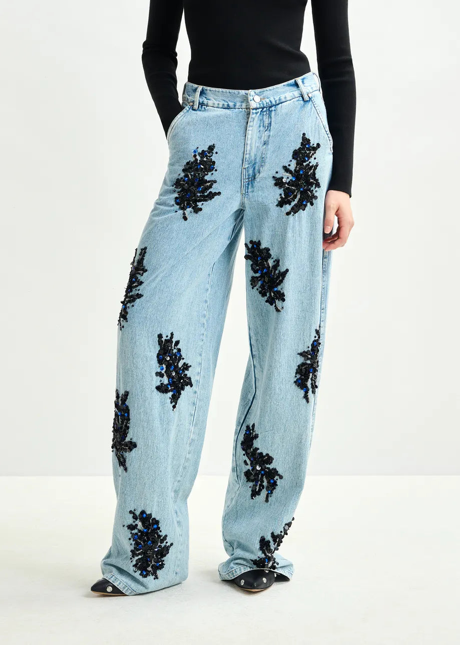 Luissine – Jeans Wide Leg con Lentejuelas