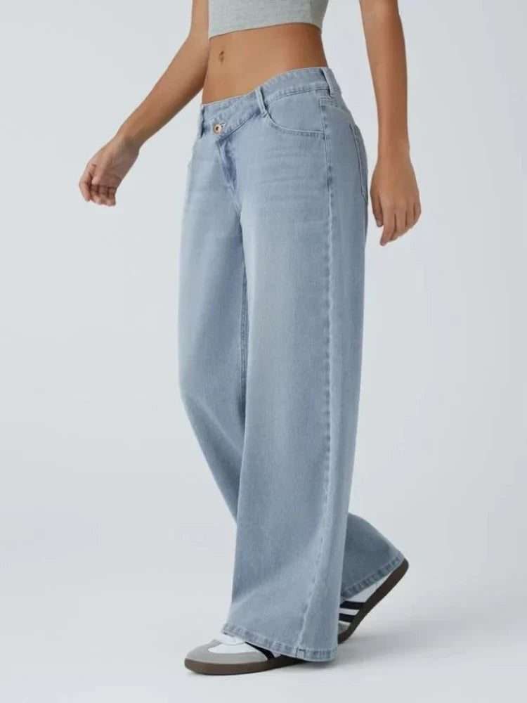 Sara – Vaqueros Wide Leg de Cintura Asimétrica