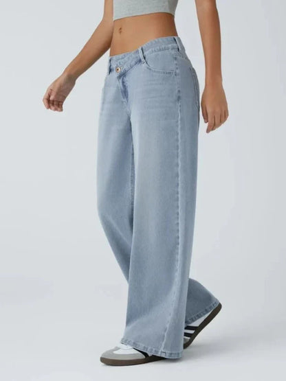 Sara – Vaqueros Wide Leg de Cintura Asimétrica