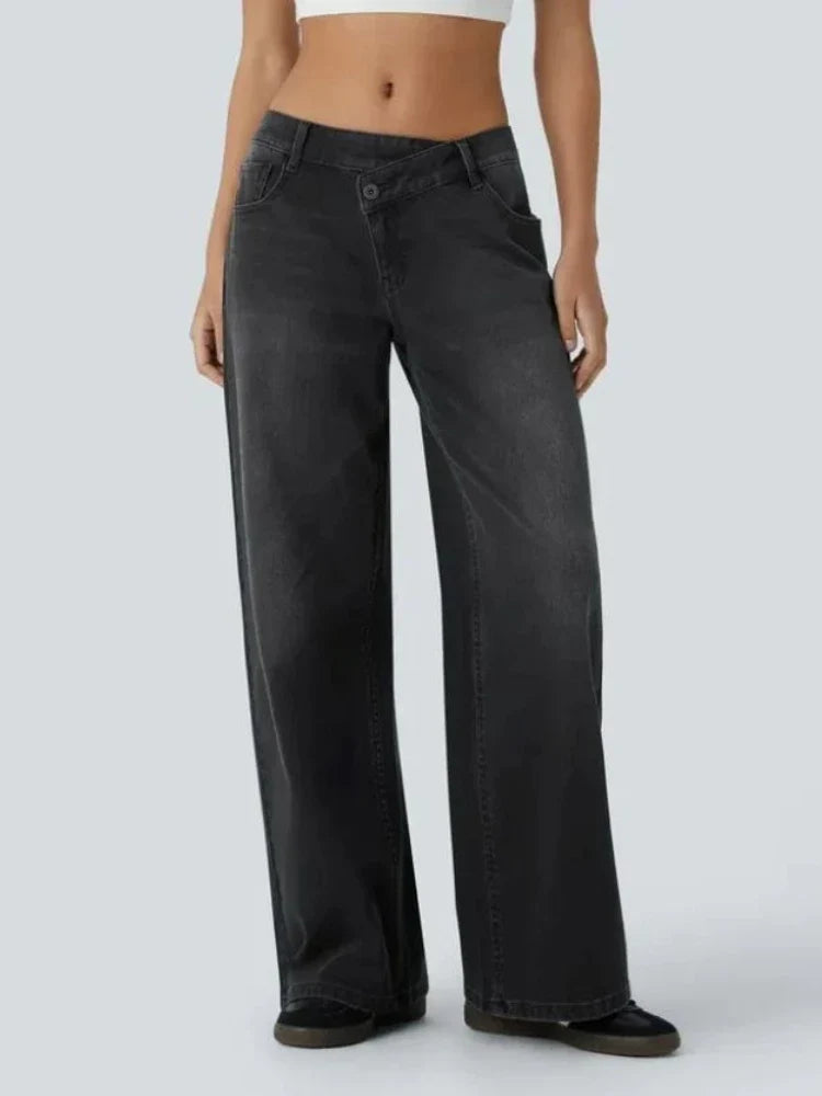 Sara – Vaqueros Wide Leg de Cintura Asimétrica