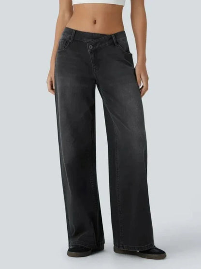 Sara – Vaqueros Wide Leg de Cintura Asimétrica