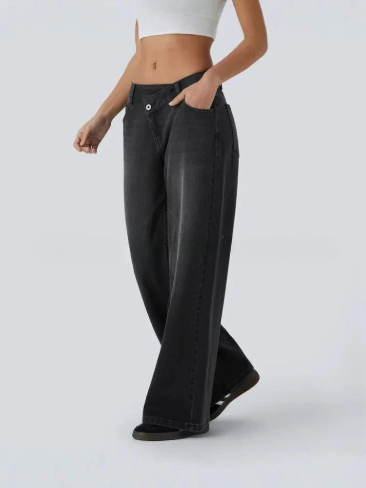Sara – Vaqueros Wide Leg de Cintura Asimétrica