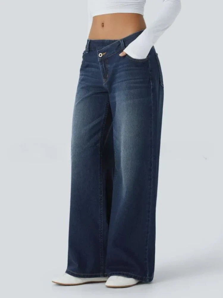 Sara – Vaqueros Wide Leg de Cintura Asimétrica