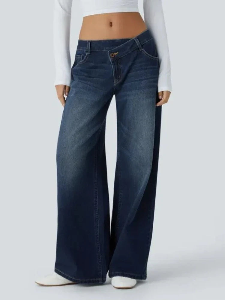Sara – Vaqueros Wide Leg de Cintura Asimétrica