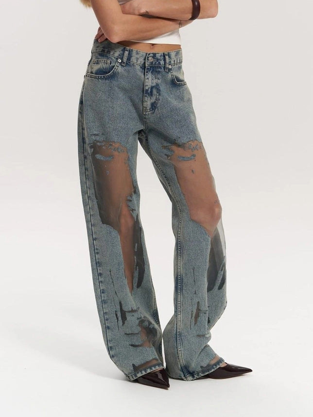 Valentina – Vaqueros Corte Regular con Malla Transparente