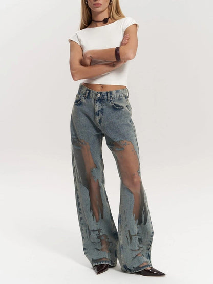 Valentina – Vaqueros Corte Regular con Malla Transparente