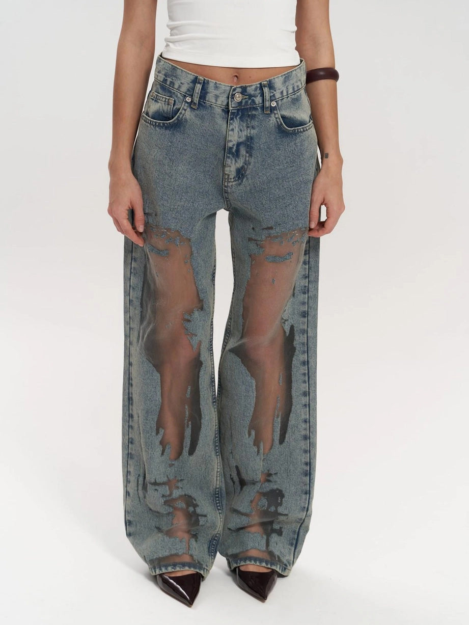Valentina – Vaqueros Corte Regular con Malla Transparente