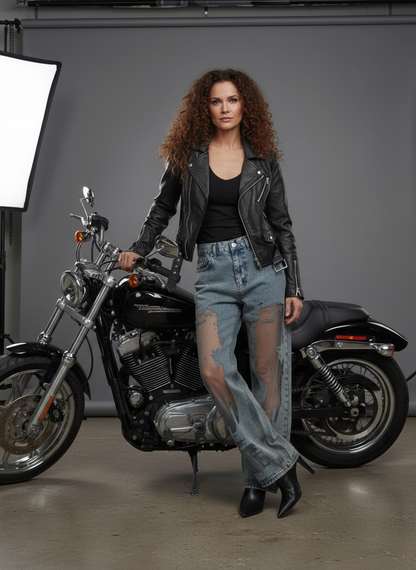 Valentina – Vaqueros Corte Regular con Malla Transparente