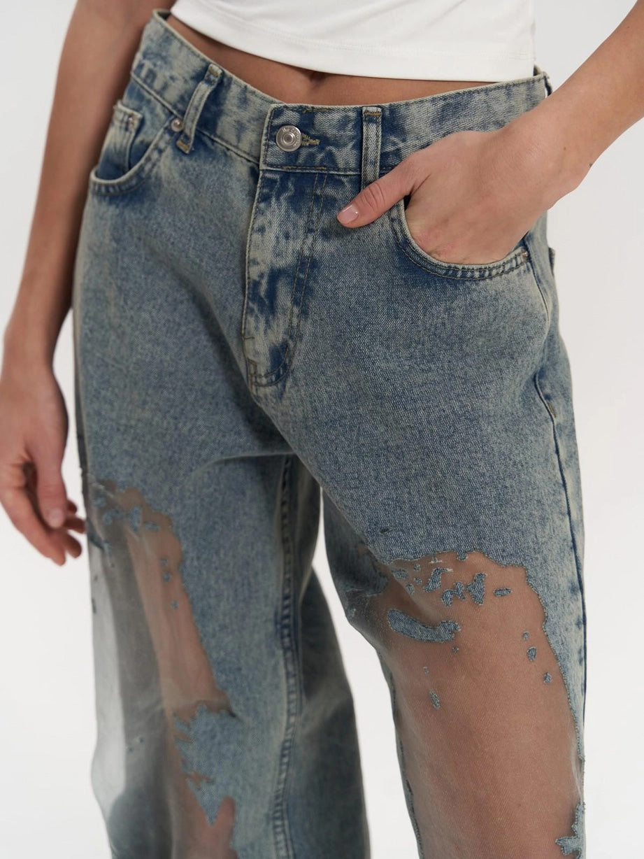 Valentina – Vaqueros Corte Regular con Malla Transparente