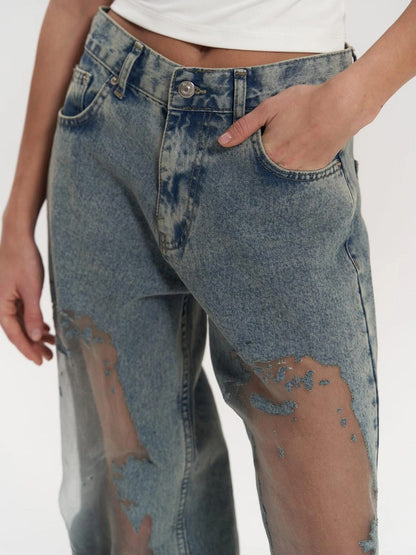 Valentina – Vaqueros Corte Regular con Malla Transparente