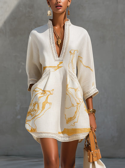 Ana Fernandez Sevilla - Vestido Aliénor corto crochet marfil y dorado