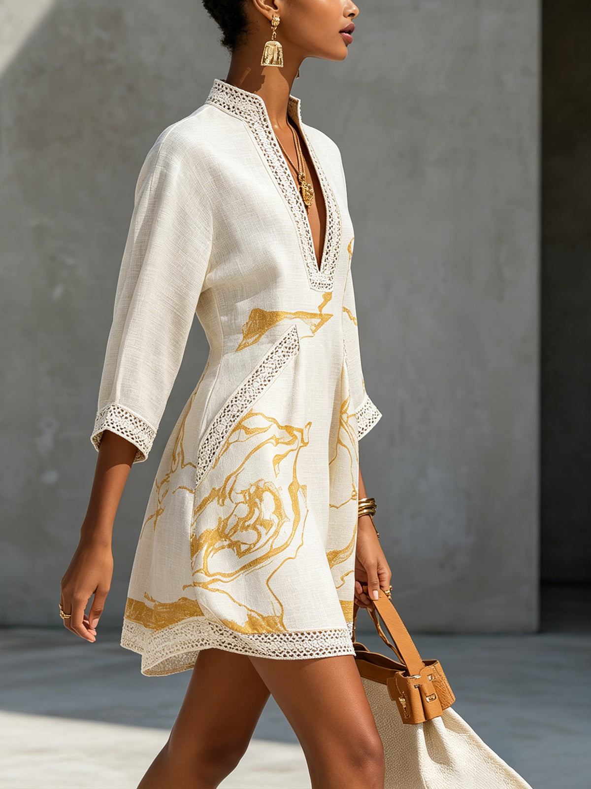 Ana Fernandez Sevilla - Vestido Aliénor corto crochet marfil y dorado, detalle