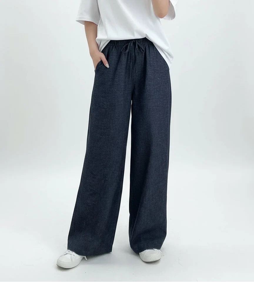 Alicia | Pantalón Azul Índigo de Corte Recto Algodón y Lino