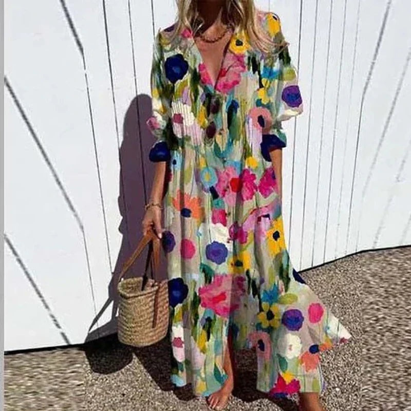 Aitana | Vestido Largo Floral Verano Escote V