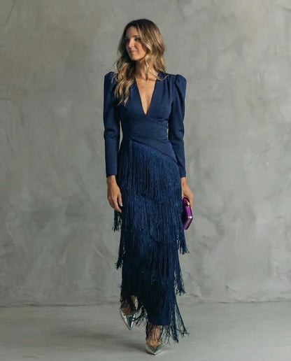 Beatriz | Vestido Largo Invitada Boda Invierno Flecos