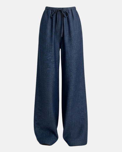 Alicia | Pantalón Azul Índigo de Corte Recto Algodón y Lino