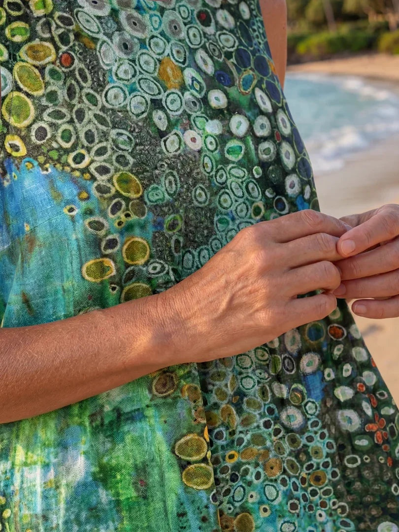 Coral | Vestido Midi Geométrico Sin Mangas