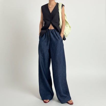 Alicia | Pantalón Azul Índigo de Corte Recto Algodón y Lino