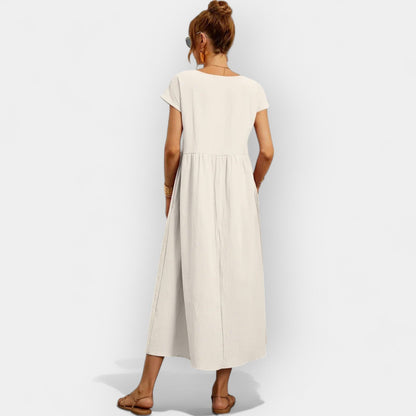 Dolores | Vestido Midi Casual con Bolsillos Mujer Manga Corta