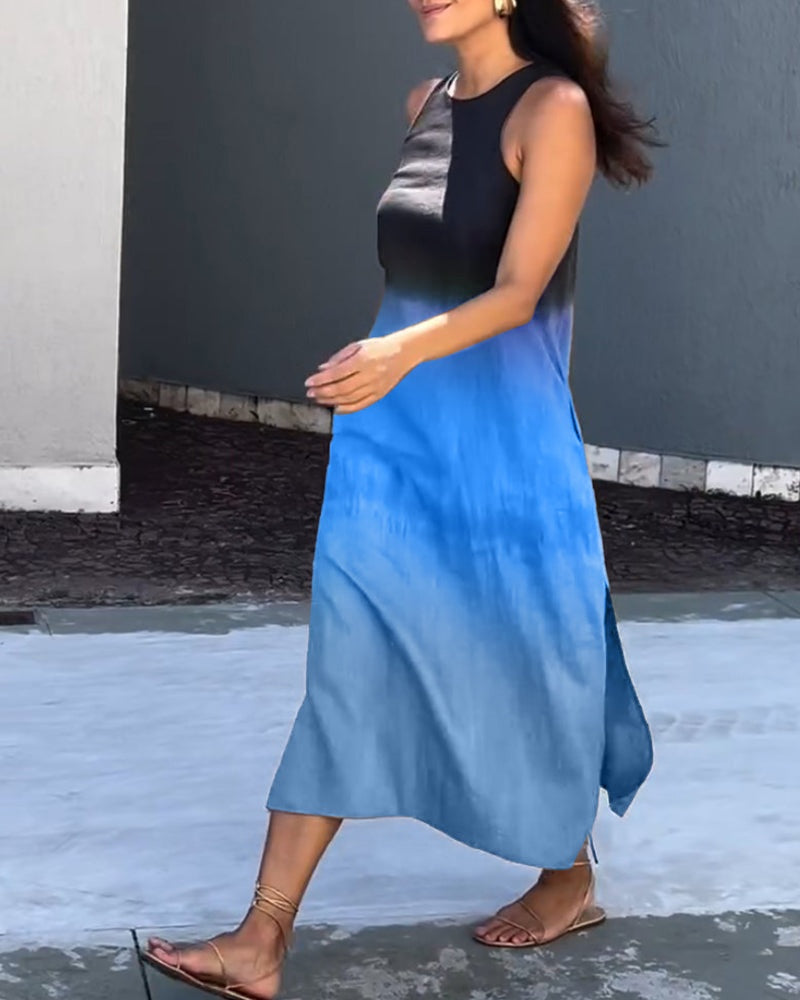 Esperanza | Vestido Largo Degradado Sin Mangas Abertura Lateral