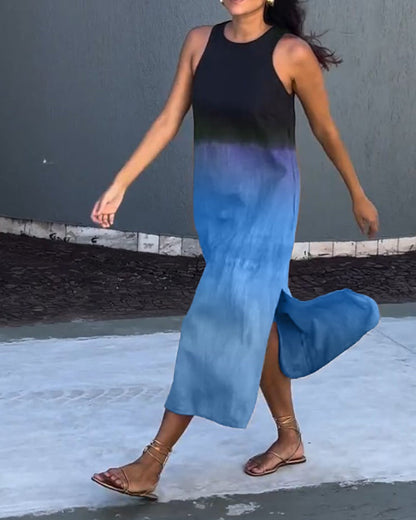 Esperanza | Vestido Largo Degradado Sin Mangas Abertura Lateral