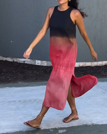 Esperanza | Vestido Largo Degradado Sin Mangas Abertura Lateral