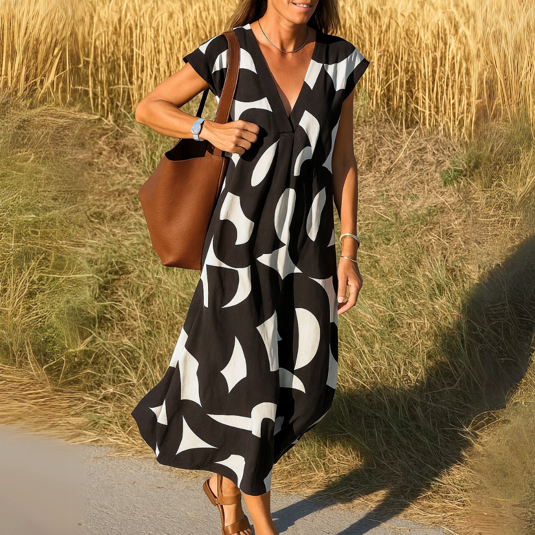 Esperanza | Vestido Midi Verano Estampado Geométrico Escote V