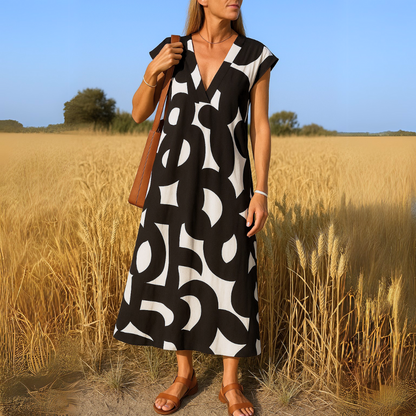 Esperanza | Vestido Midi Verano Estampado Geométrico Escote V