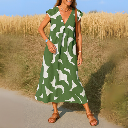Esperanza | Vestido Midi Verano Estampado Geométrico Escote V