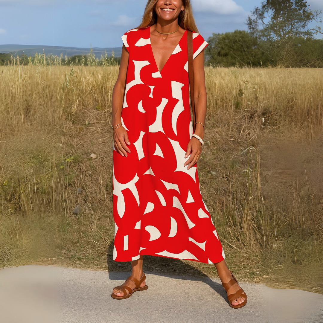 Esperanza | Vestido Midi Verano Estampado Geométrico Escote V