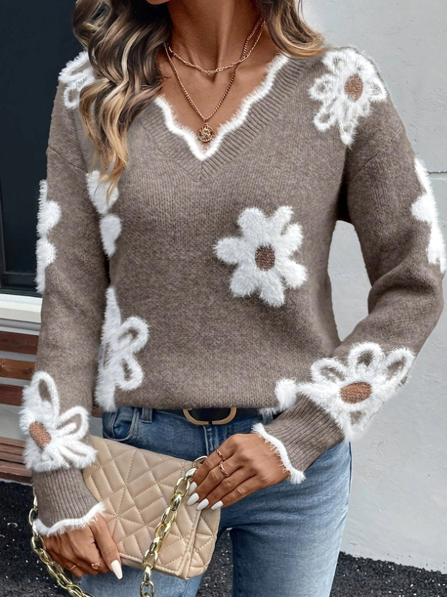 Consuelo | Jersey de Punto Floral Escote V Estampado Margaritas