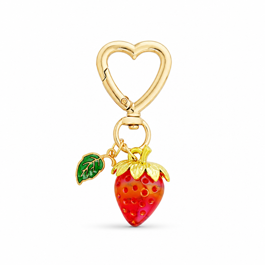 Gloria | Charm fresa con hoja dorada de acero