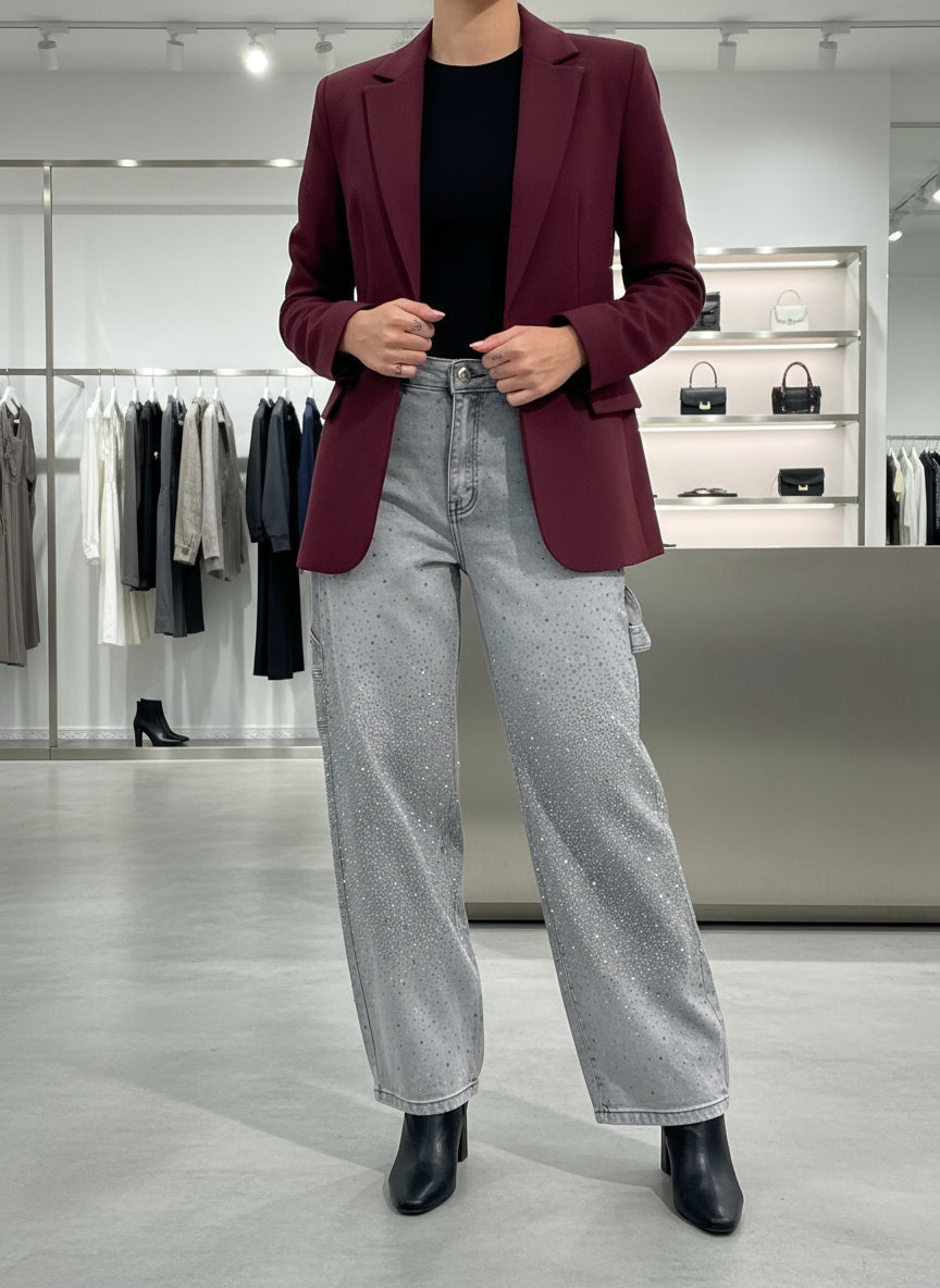 Brillante – Jeans Anchos con Detalles Brillantes