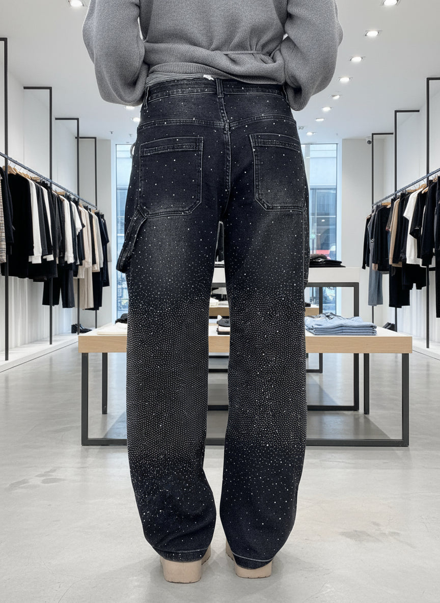 Brillante – Jeans Anchos con Detalles Brillantes
