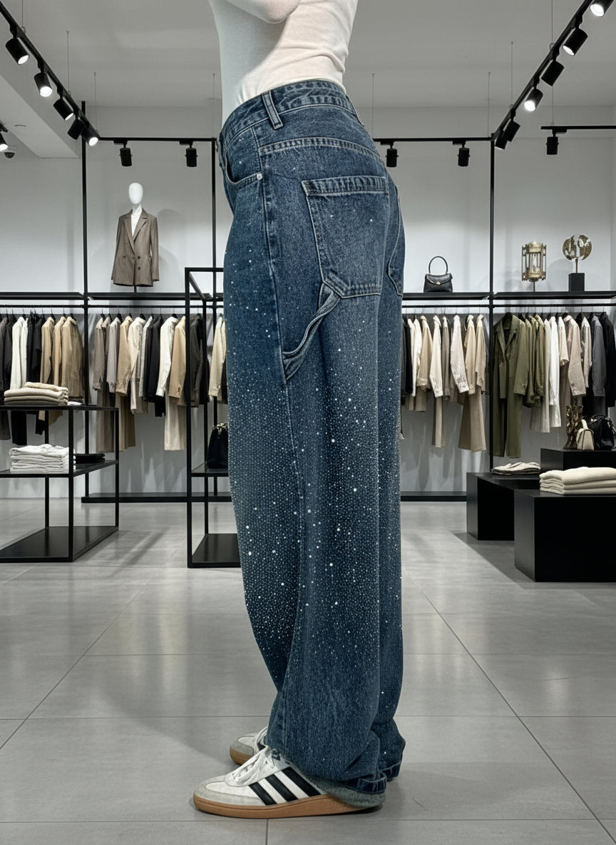 Brillante – Jeans Anchos con Detalles Brillantes