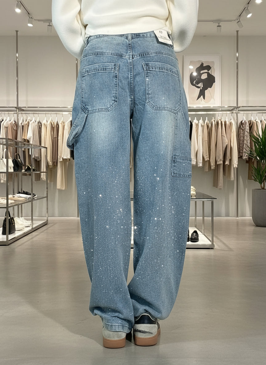Brillante – Jeans Anchos con Detalles Brillantes