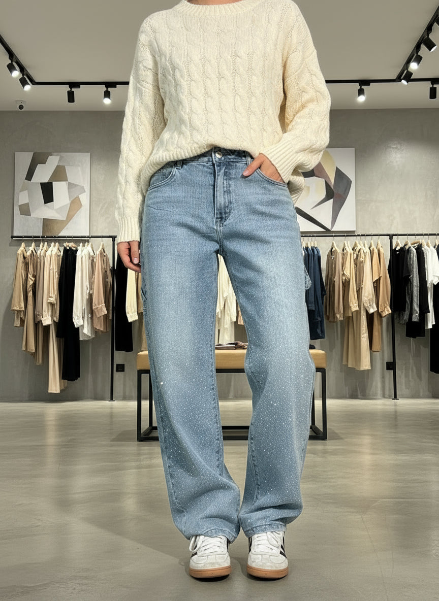 Brillante – Jeans Anchos con Detalles Brillantes