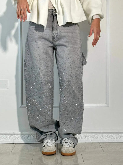 Brillante – Jeans Anchos con Detalles Brillantes