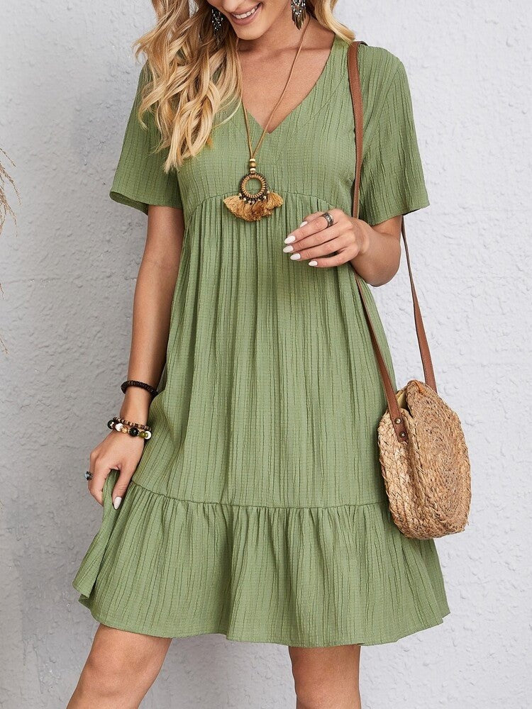Laia | Vestido Corto Volantes Escote V Manga Corta