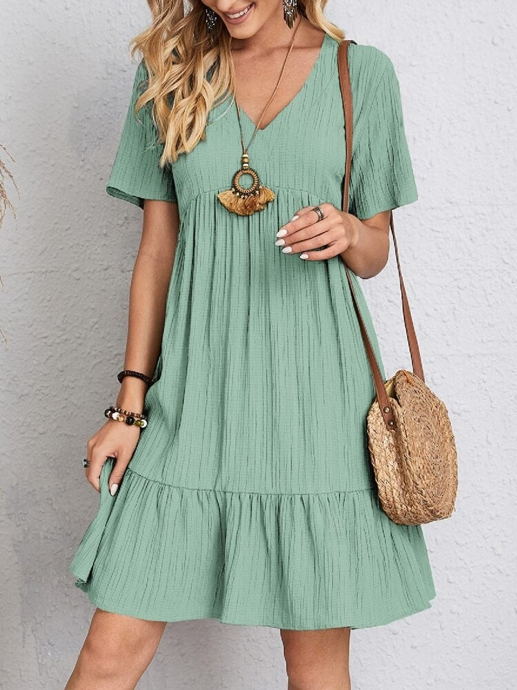 Laia | Vestido Corto Volantes Escote V Manga Corta